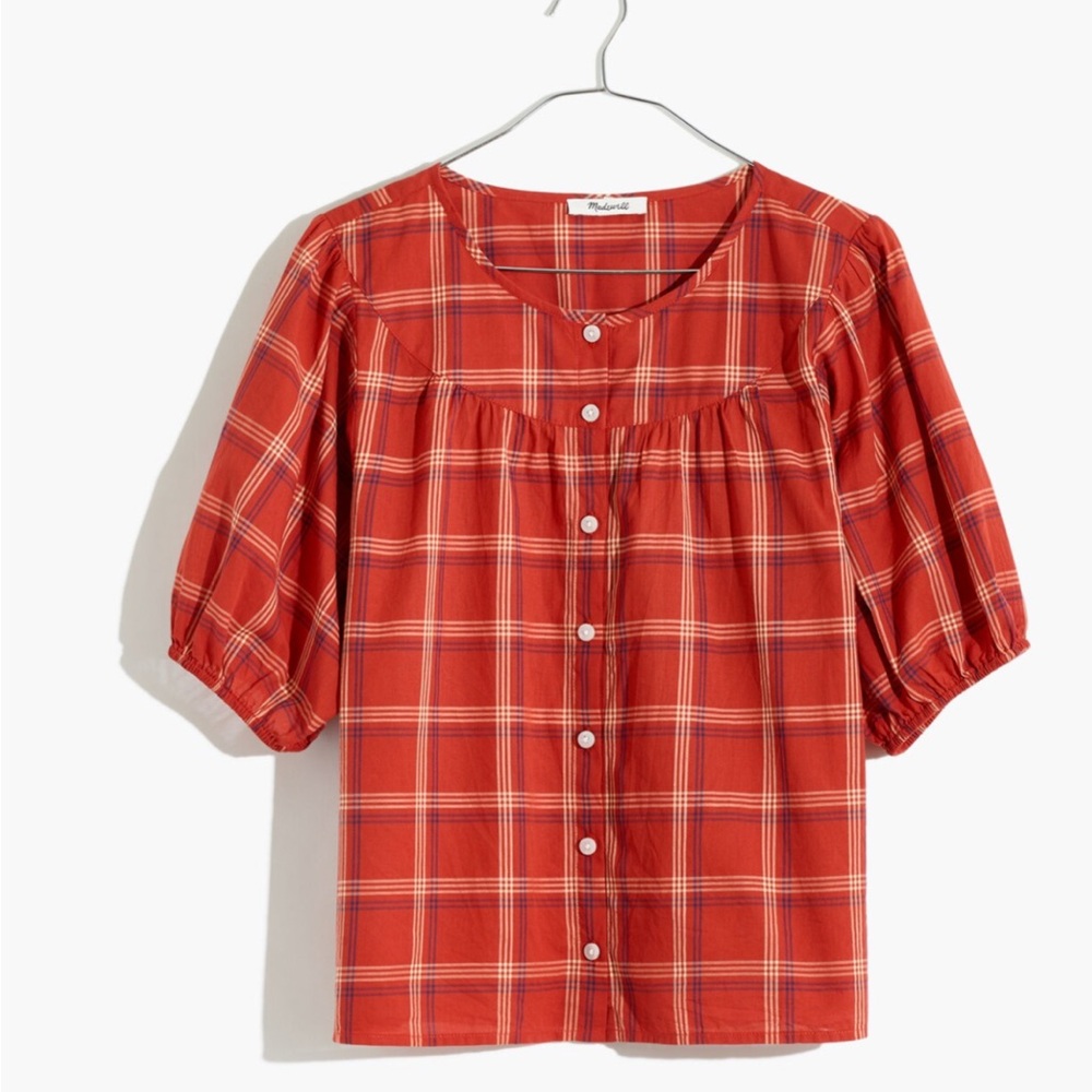 Madewell Prose plaid puff sleeve Top size XXS